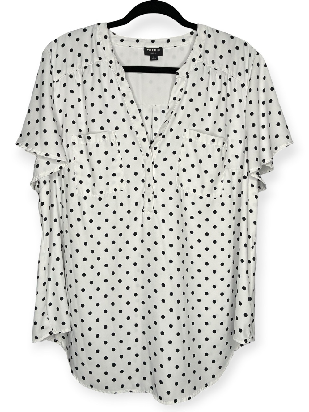 Torrid 2 Harper Polka Dot Button V-Neck Blouse Top Shirt Plus Women’s